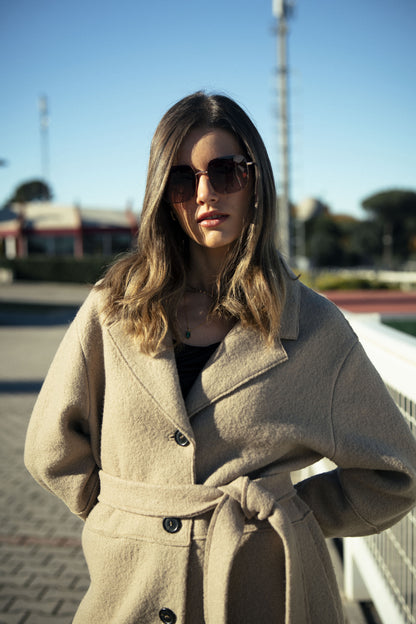 Enula - Cappotto Beige Lungo con la Cinta