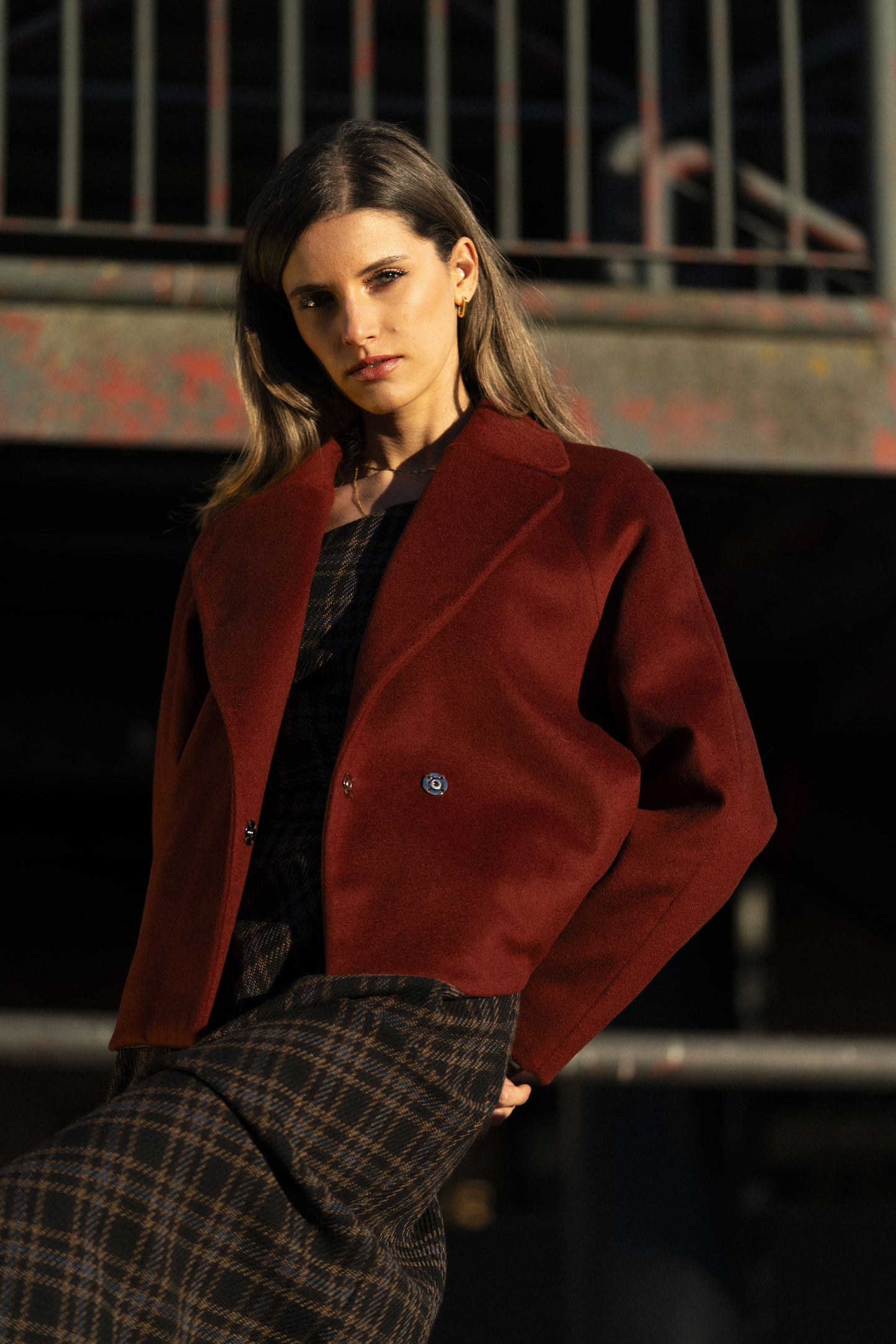 Dahlia - Wool Jacket with Cashmere, Bordeaux Short Jacket with Lapels