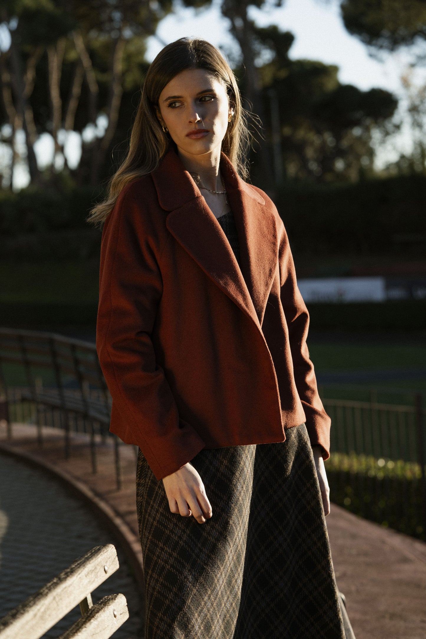 Dahlia - Wool Jacket with Cashmere, Bordeaux Short Jacket with Lapels